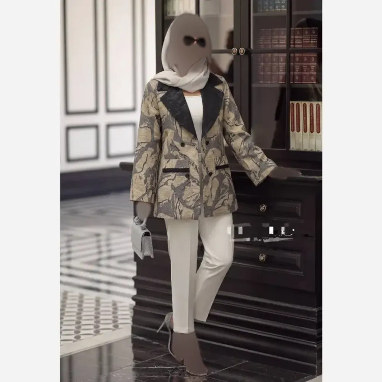 کت تک مریلا جنس ژاکارد مجلسی رنگ طلایی نقره ای خاکی فری سایز تا 46