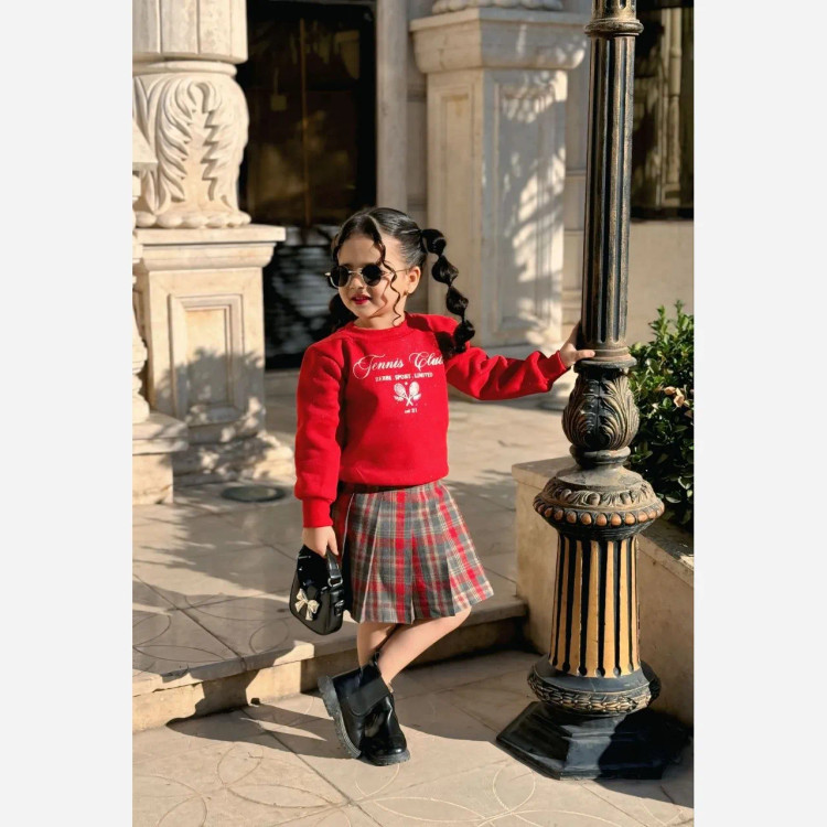 ست بلوز و دامن یلدایی دخترانه رنج سنی 2 تا 8 سال جنس دورس پنبه و کشمیر