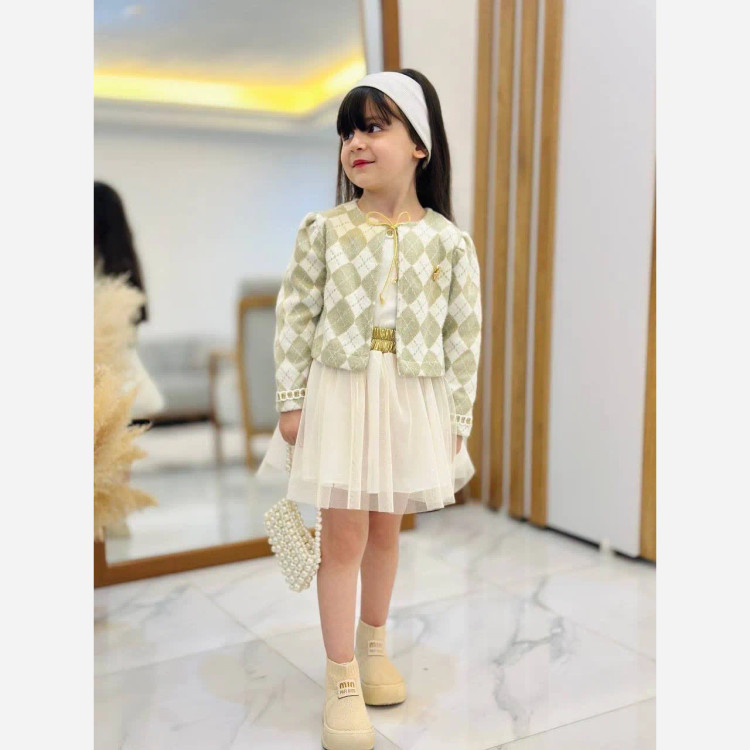 ست سه تیکه کت و تاپ و دامن مجلسی دخترانه مدل پرنسا
